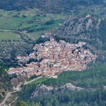 The mountain village Grazalema seen close to the summit of 1554 meters high San Cristobal 